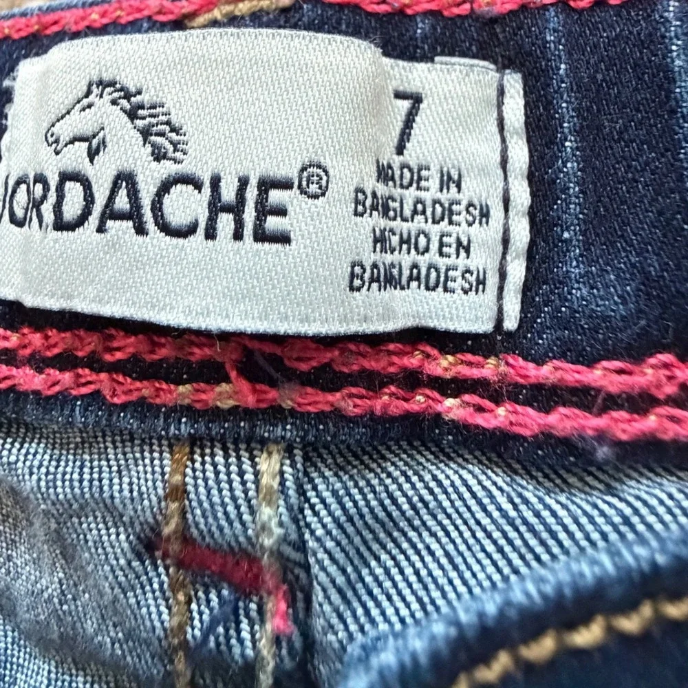 Jordache Girls Dark Wash Festive Rainbow Lace Up Frayed Hem Skinny Jeans Size 7
